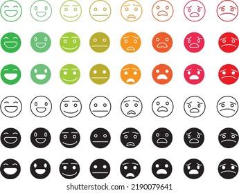 Emoticon emojis vector set. Emoji characters with pose and emotions like happy, in love, eating and thinking in yellow face icon for emoticons avatar character collection design. Vector illustration
