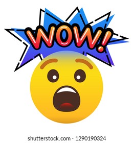Emoticon emotional facial expression scream and comics sign wow reaction illustration vector