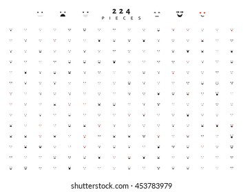 Emoticon emotions doodle set 224. Web emoji smile. Symbols isolated. Anger and joy. Surprised and hurt. Indifference and shock. Laughter and tears. Smile handmade