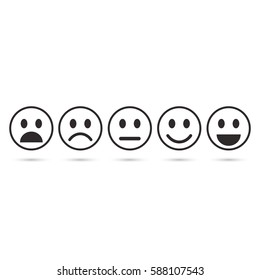 Emoticon evaluation line icon, feedback icon, smiley with different mood. Vector.