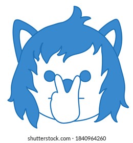 emoticon expressing watching you gesture with fingers pointing to eyes, funny cartoon character with simplistic facial expression, wolf emoji