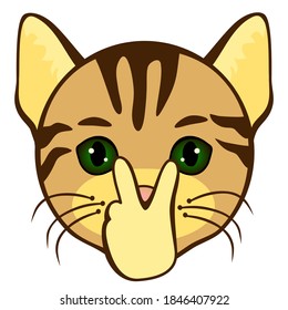 emoticon expressing watching you gesture with fingers pointing to eyes, funny cartoon character with simplistic facial expression, cat emoji