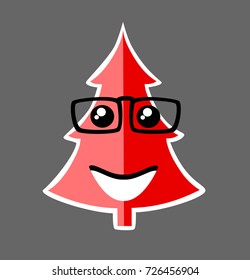 Emoticon expression icon in style Christmas tree face symbol graphics pictogram of fun people smile image