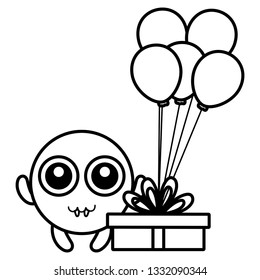 emoticon face with balloons helium and gift