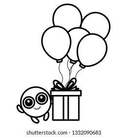 emoticon face with balloons helium and gift