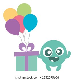 emoticon face with balloons helium and gift