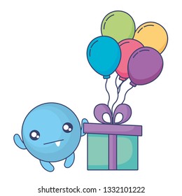 emoticon face with balloons helium and gift
