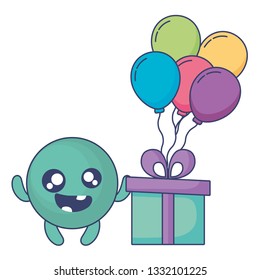 emoticon face with balloons helium and gift