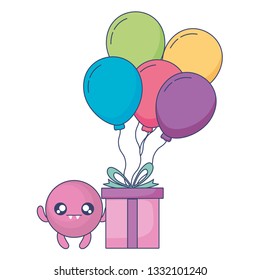 emoticon face with balloons helium and gift