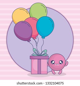 emoticon face with balloons helium and gift