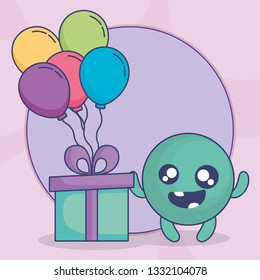 emoticon face with balloons helium and gift