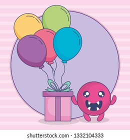 emoticon face with balloons helium and gift