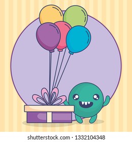 emoticon face with balloons helium and gift