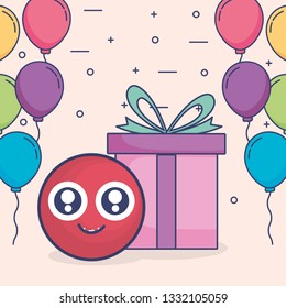 emoticon face with balloons helium and gift