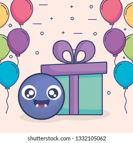 emoticon face with balloons helium and gift