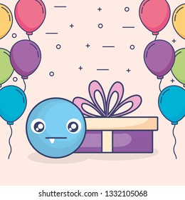 emoticon face with balloons helium and gift