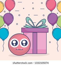 emoticon face with balloons helium and gift