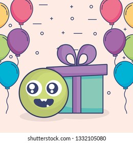 emoticon face with balloons helium and gift
