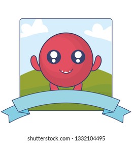 emoticon face with crazy teeth and ribbon in the field