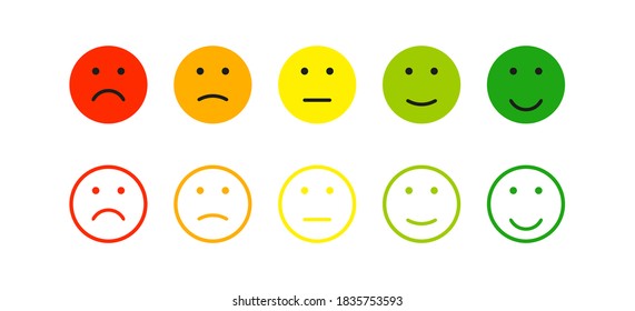 Emoticon face icon set. Mood feedback smile in flat style. Expression emotion, vector illustration.