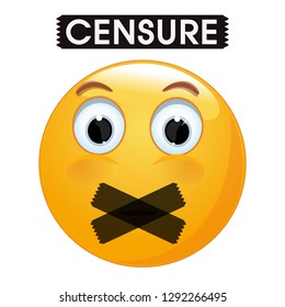 Emoticon face with a mouth taped up. Emoji symbolizing censorship. Silence icon. Vector illustration