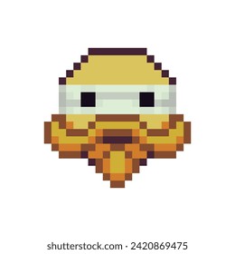 Cara emoticono con bigote de color naranja e icono de arte en píxeles de barba, personaje divertido de caricatura. Estilo plano. estilo de 8 bits. Ilustración vectorial abstracta aislada.