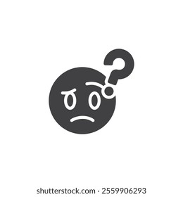 Emoticon face with a question mark vector icon. filled flat sign for mobile concept and web design. Thinking Face glyph icon. Curiosity symbol, logo illustration. Vector graphics