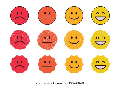 emoticon face rating illustration, bad to good parameter, happy sad face avatar