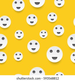 emoticon face smile  pattern with paper cut style and shadow on yellow background