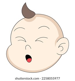 emoticon fat baby boy head closing eyes grinning. vector design illustration art