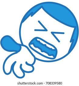 emoticon feeling a real pain, emoji screaming after hurting himself by hitting his finger by a hammer, simplistic facial expression vector illustration, circle or ball shaped cartoon character, eps 10