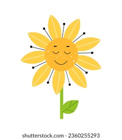 Emoticon flower concept. Bloom and blossom plant with face. Emotions and feelings. Sticker for social networks and messengers. Cartoon flat vector illustration isolated on white background