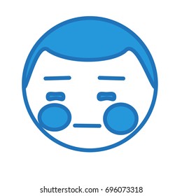 emoticon with flushed face feeling ashamed, shy or upset emoji with blushed cheeks looking down, funny cartoon character with simplistic facial expression, simple hand drawn line icon from a set