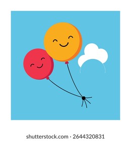 Emoticon Flying with Colorful Balloons