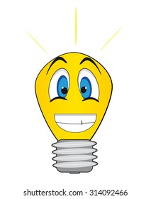 emoticon in the form of a yellow cartoon lightbulb on a white background