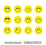 emoticon fun happy smile flat yellow isolated white background