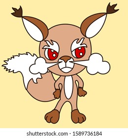 emoticon with a funny angry squirrel with red eyes, from which nose comes steam from rage, color vector clip art on isolated background