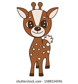 Emoticon with a funny cute fawn, little babe deer color clip-art on a white isolated background