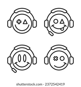 Ilustración vectorial del icono del gamer emoticono. Conjunto de emojis sobre un fondo aislado. Concepto de firma de auriculares