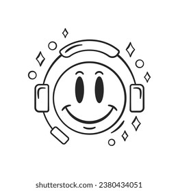 Emoticon gamer icon vector illustration. Emoji on isolated background. Headphones sign concept