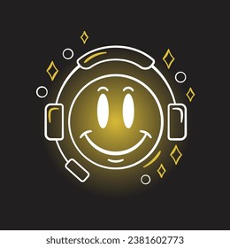 Emoticon gamer icon vector illustration. Emoji on isolated background. Headphones sign concept.