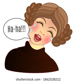 Emoticon with a girl who is funny to tears, he cries with happiness, color vector emoji on  white isolated background