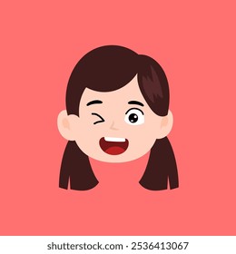 Emoticon Chicas Carácter. Cara Expresión Niños Elemento Diseño Carácter