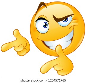 Emoticon giving two thumbs up and pointing with fingers