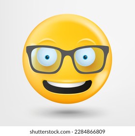Emoticon with glasses 3d vector. Emoji isolated on white background 