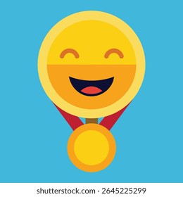 Emoticon com Medalha de Ouro e Expressão Orgulho