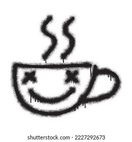 Emoticon graffiti a cup of hot coffee with black spray paint