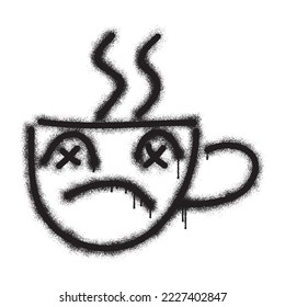 Emoticon graffiti a cup of hot coffee with black spray paint