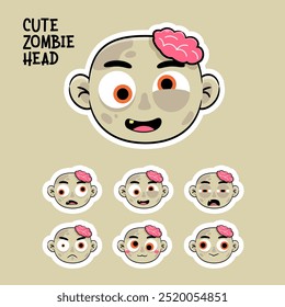 Emoticon grupo de cabeza de zombi. Ilustración vectorial aislada