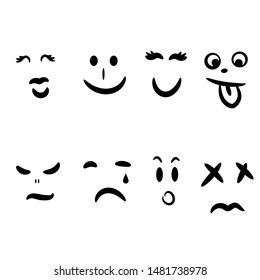 Emoticon hand drawn abstract face emotions expression.